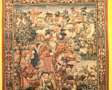 IMG_4081 Tapestry of the prodigal son, from Tournai, Belgium, early 16th century. Duck hunting.