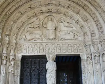 155 The south portal, 12th century, romanesque (from a former church predating the gothic cathedral). Tympanum: christ in majesty surrounded by the symbols of the 4...