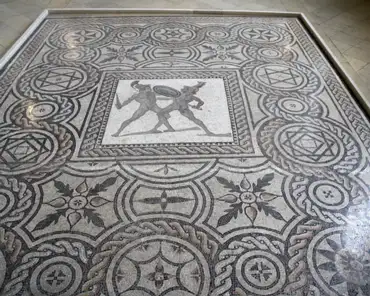 IMG_7771 Mosaic with 2 gladiators, 2nd century AD.
