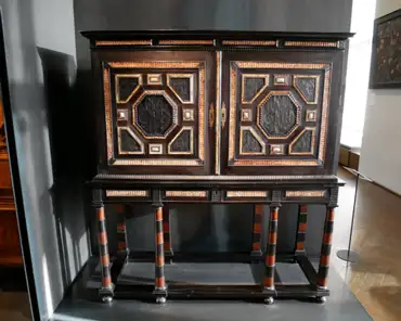 P1000665 Cabinet, wood (oak, poplar, ebony, dyed ivory, etc.), Paris, ca. 1650.