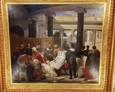 IMG_20200223_170954 Charles X museum, 1826, 8th room. Horace Vernet, Julius II ordering the construction of Vatican and Saint Peter surrounded by Bramante, Michelangelo and...