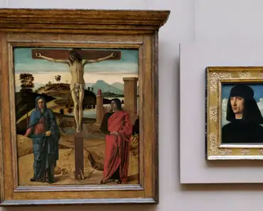 IMG_20200111_135622 Giovanni Bellini, Calvary, ca. 1465-1470. Giovanni Bellini, Portrait of a man, ca. 1490-1495.