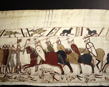 IMG_8876 Scene from the tapestry (copy). The final battle between Harold and William.
