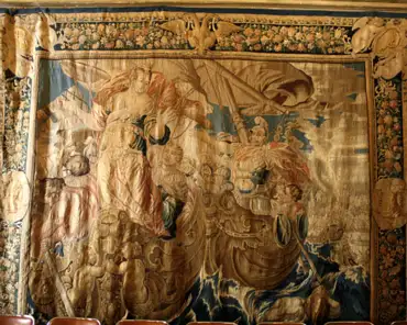 IMG_8515 Aubusson tapestry, Love stories of Cleopatra and Mark Antony, mid-17th century.