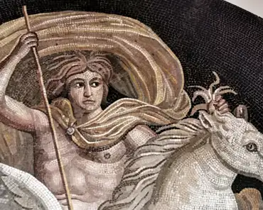 IMG_20210523_171236 Mosaic of Bellérophon, riding Pegasus, slaying the chimera, 2nd century, heavily restored.