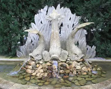 IMG_6386 Fountain with 3 tritons, inspired by dolphins and mythology. Some members of the Bruny family, who owned the castle in the late 18th century were navigators who...