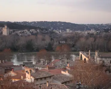 199 Rhône river, with the partly destroyed Saint Bénézet bridge and Villeneuve-les-Avignon across the river. The tower on the righ side of the...