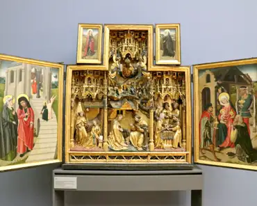 IMG_0163 Winged altarpiece, Scenes from the life of the Virgin and the childhood of Christ, 15th century.