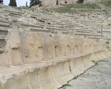 pb020299 Marble seats in the theater of Dyonisos.