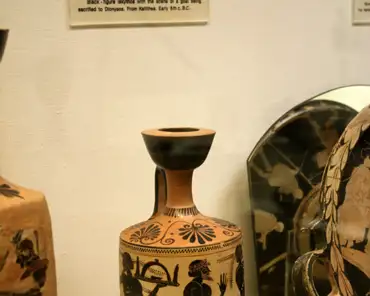 IMG_0091 Black figure lekythos with a scene of a goat being sacrificed to Dionysos, from Kallithea, early 5th century BC.