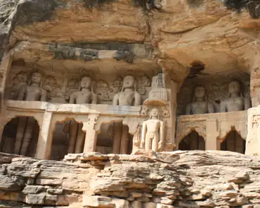 292 Jain statues (15th century) on the road leading to the fortress. There are 127 statues carved in the rock.
