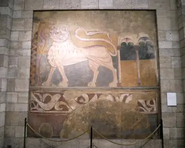 P1080080 Lion, fresco transferred to canvas, Spanish, Castile-Leon, ca. 1200.